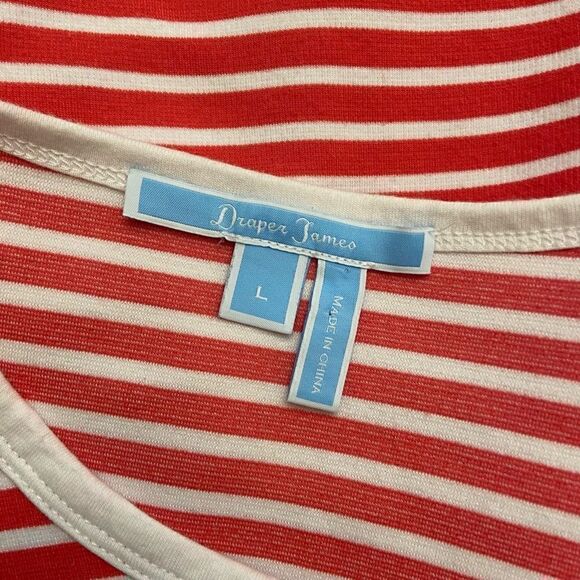 Draper James Sailor Stripe Flutter Sleeve Tee Coral White Large - Picture 4 of 6